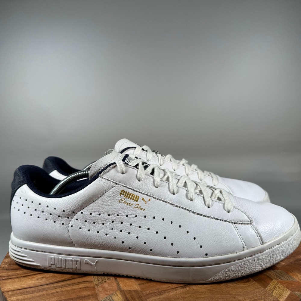 Puma Court Star Leather Sneakers White Gold Mens Size‎ 13 Retro Tennis Shoes
